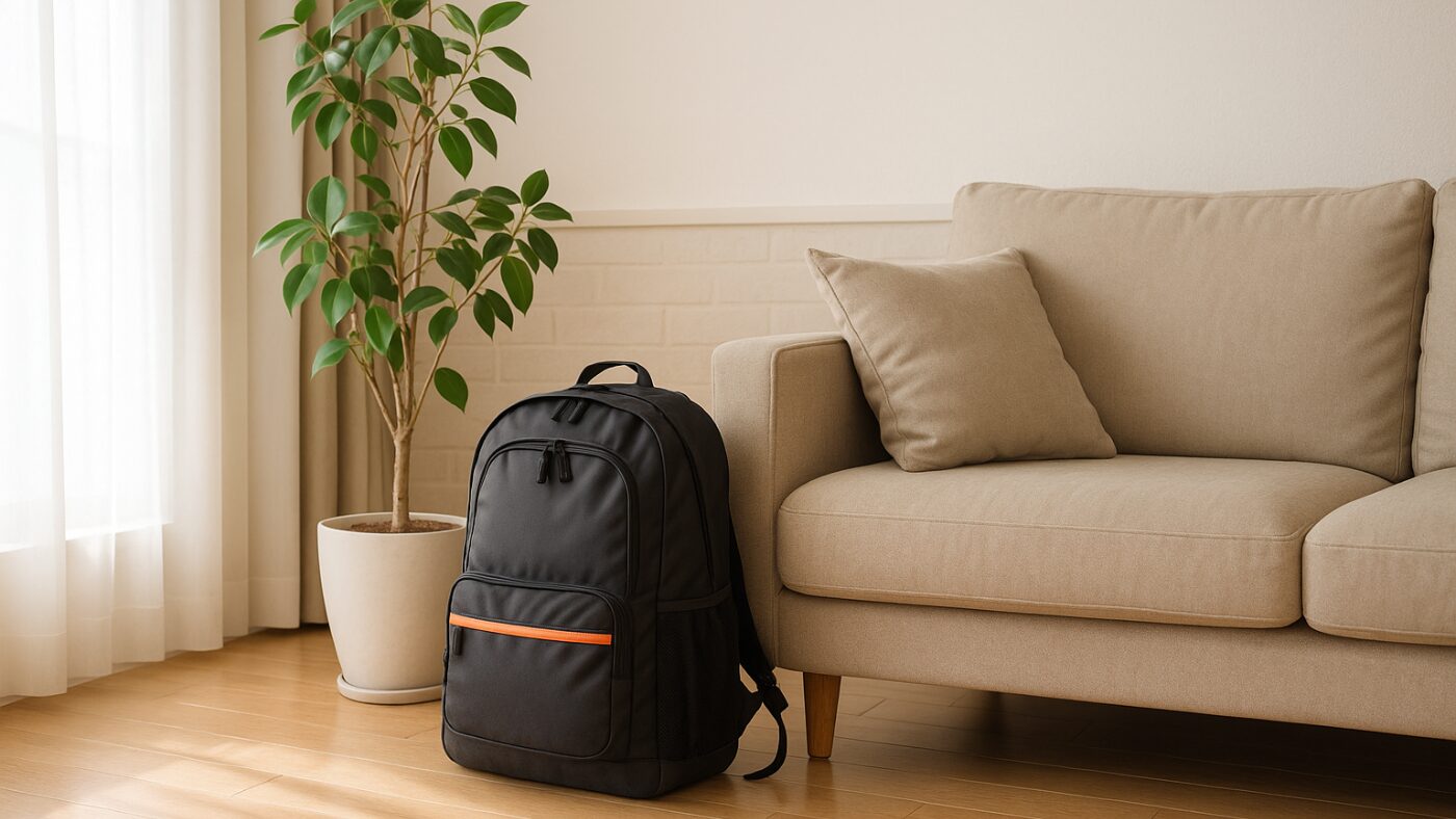 リビングに置かれた防災リュック