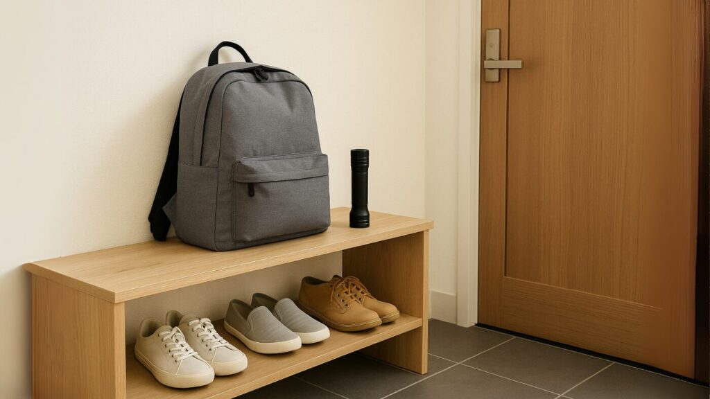 玄関に置かれた防災セットで日常に馴染む備え