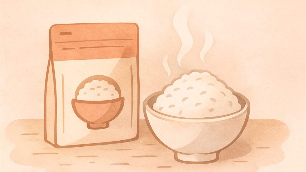 器に盛られたアルファ米とパッケージのイメージ
